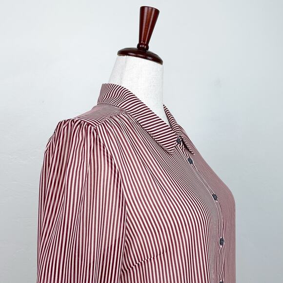 ModCloth Sheer Red Pinstripe Collar Button-Up Blouse - Picture 5 of 11